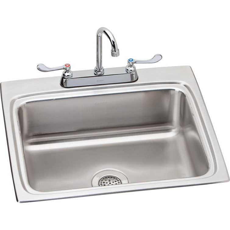 Lustertone Classic Stainless Steel Drop-In Kitchen Sink with Chrome Faucet