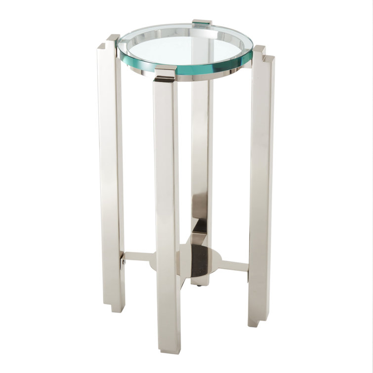 Metro 13" Nickel Finish Round Metal & Glass Side Table