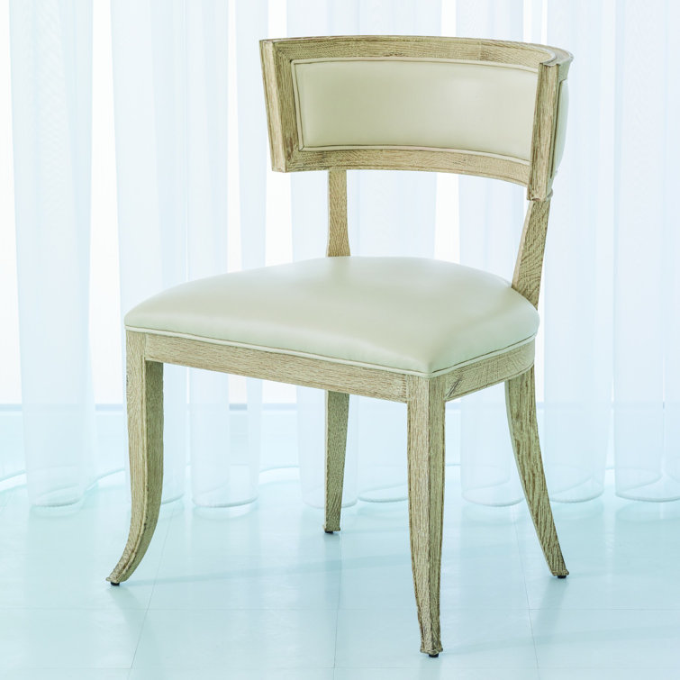 Low Klismos American White Oak and Ivory Leather Side Chair