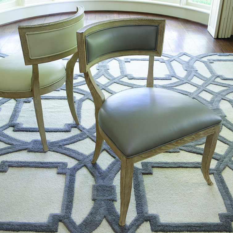Elegant Klismos Grey Leather Side Chair with Sandblasted Oak