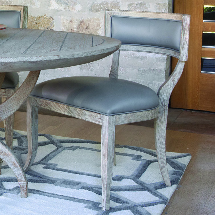 Elegant Klismos Grey Leather Side Chair with Sandblasted Oak