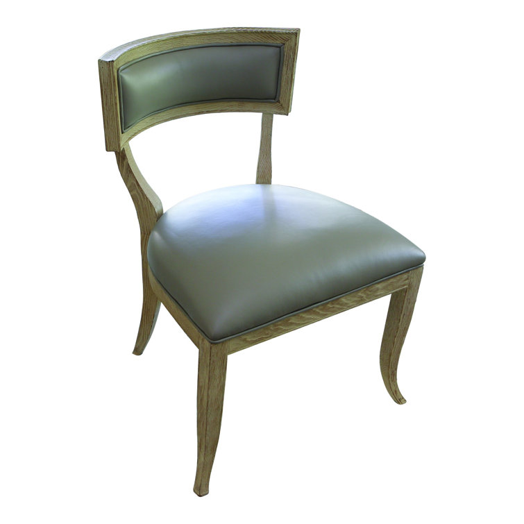 Elegant Klismos Grey Leather Side Chair with Sandblasted Oak