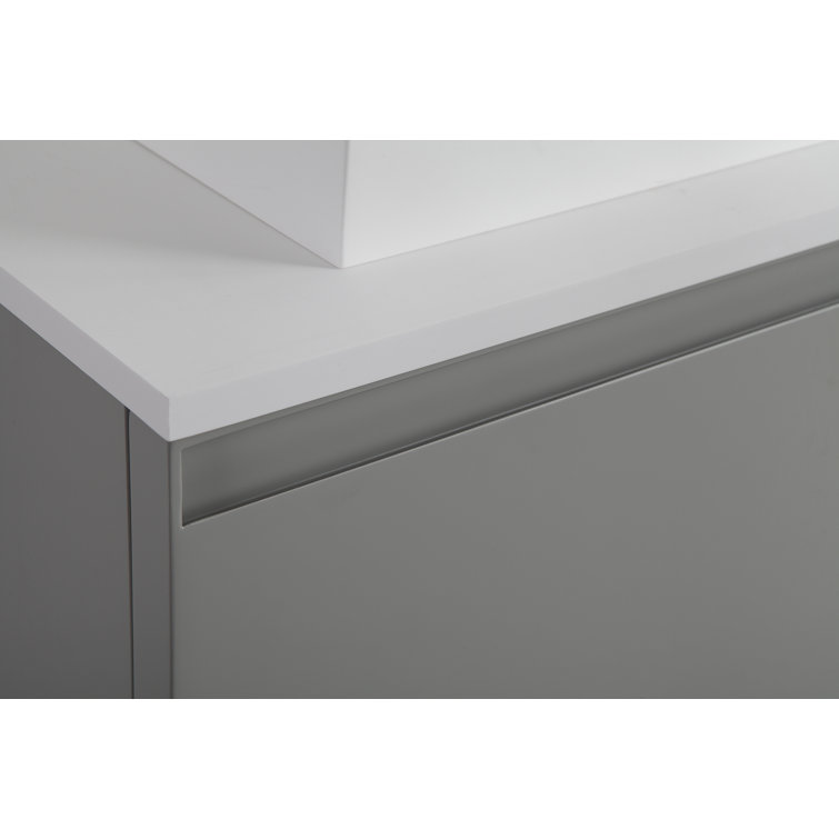 Manarola 72" Light Gray Wall-Mount Modern Vanity with Walnut Shelves