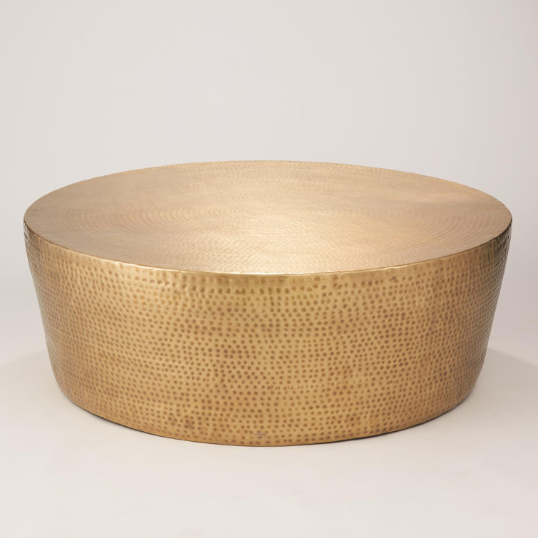 Izmir Round Hammered Antique Brass Metal Coffee Table