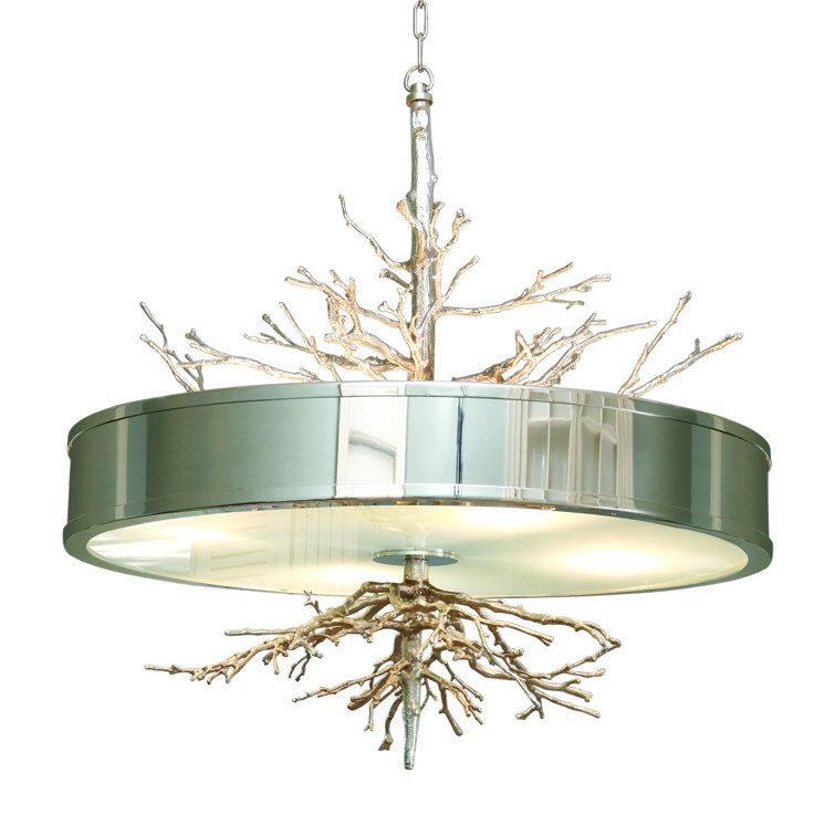 Elegant Nickel and Glass Drum Chandelier with Frosted Diffuser