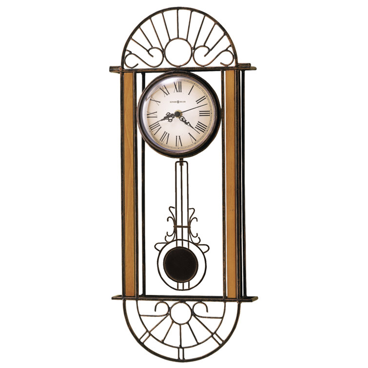 Antique Bronze and Oak-Finished Wrought Iron Wall Clock