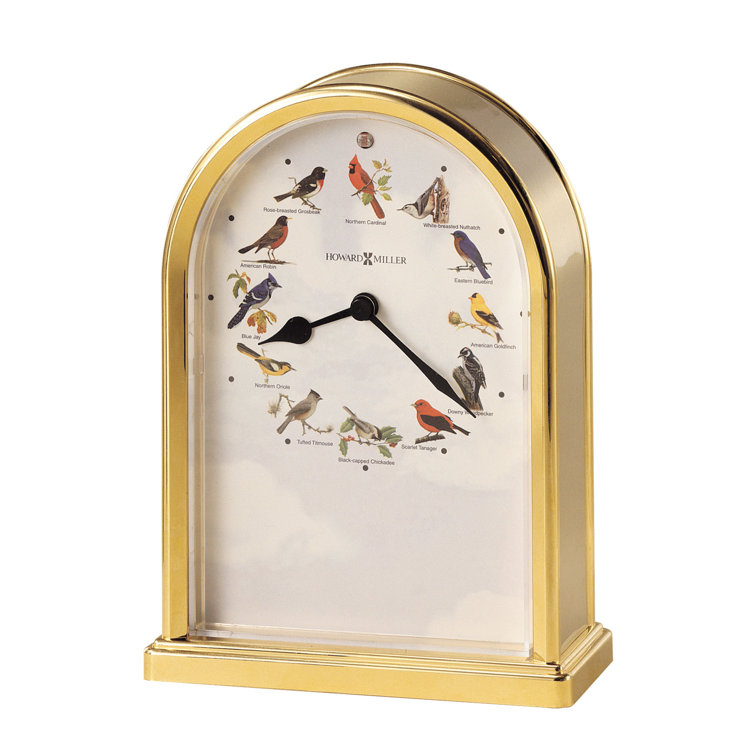 Gold and White Quartz Table Clock with Bird Songs