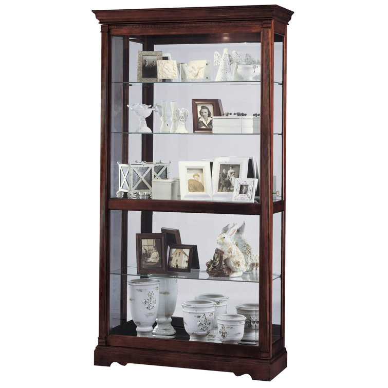 Windsor Cherry Lighted Traditional Curio Cabinet with Glass Shelves