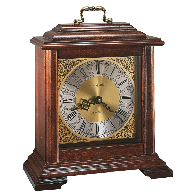 Traditional Brown Quartz Mantel Clock with Brass Accents