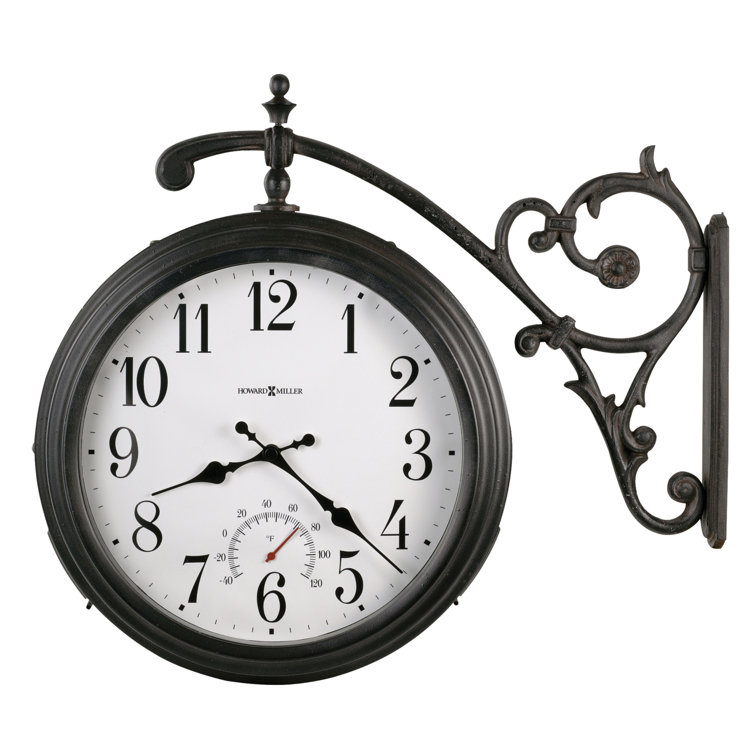 Luis Antique Iron Double-Sided Gray Wall Clock with Thermometer