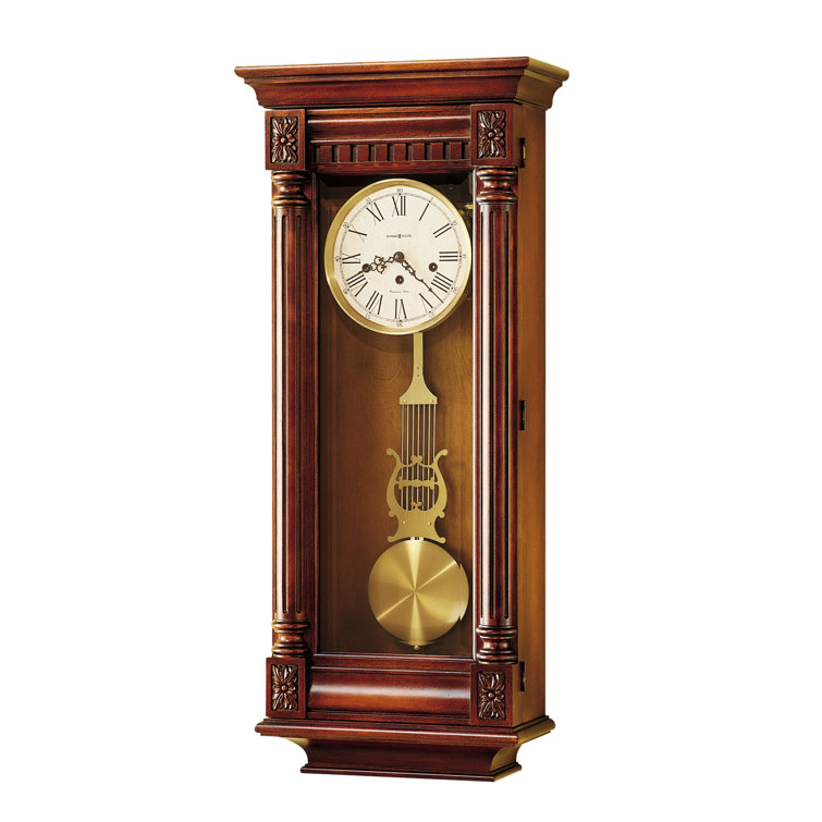 New Haven Brown Wood Traditional Wall Clock with Brass Pendulum