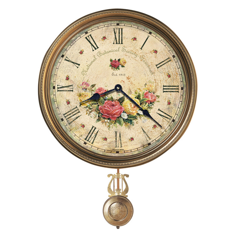 Antique Brass Botanical Pendulum Wall Clock
