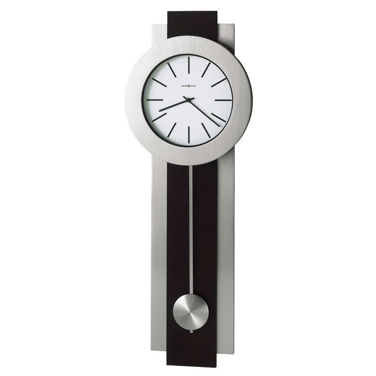 Modern Silver Wall Clock with Brushed Nickel Pendulum