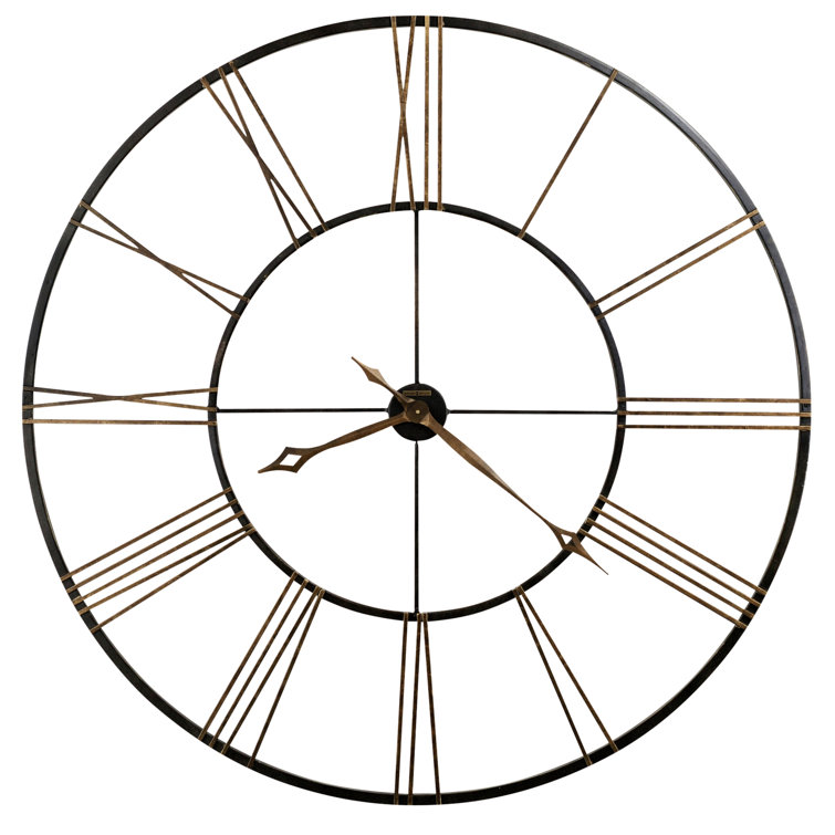 Oversized Antique Gold and Black Metal Wall Clock