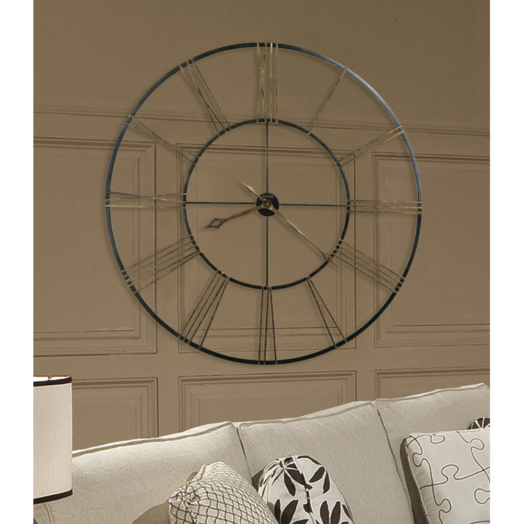 Oversized Antique Gold and Black Metal Wall Clock