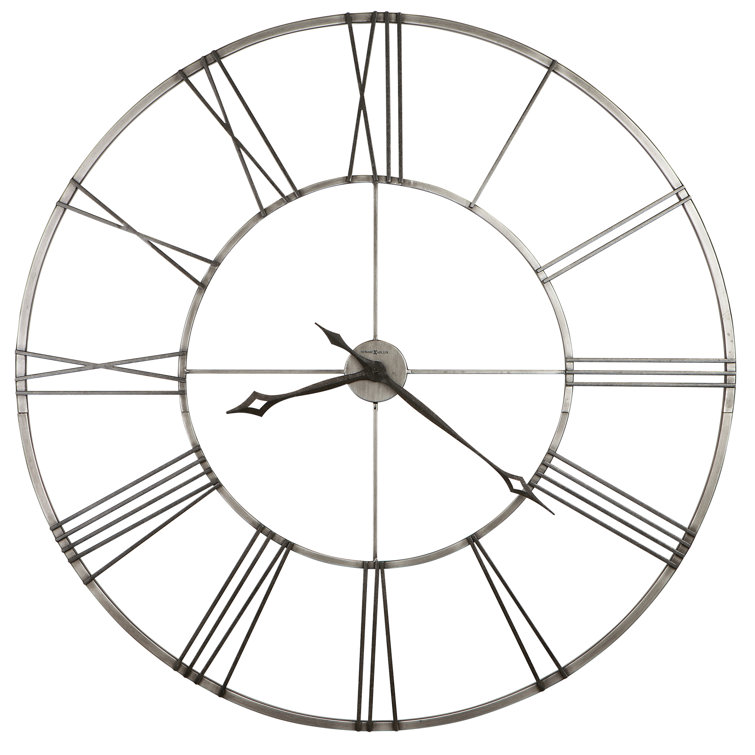 Oversized Brushed Nickel and Charcoal Black Wrought Iron Wall Clock