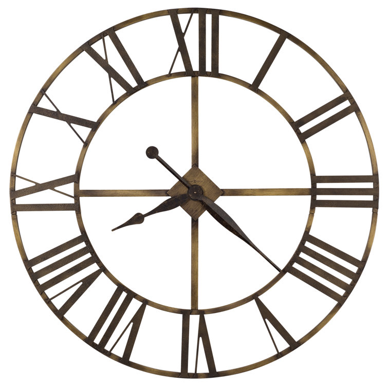 Oversized Antique Brass Metal Wall Clock with Roman Numerals