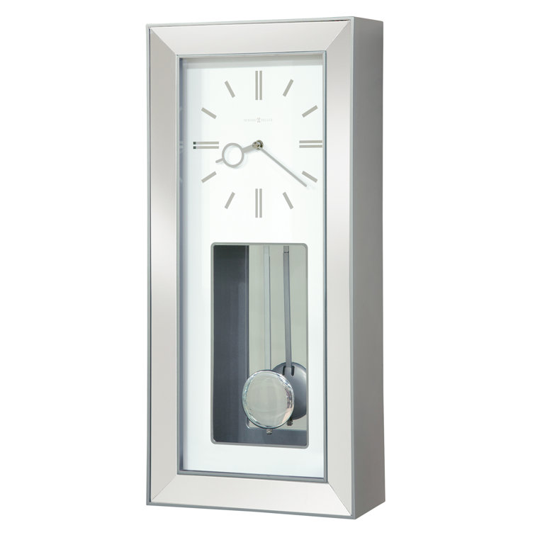 Satin Silver Rectangular Pendulum Wall Clock with Mirror Accents