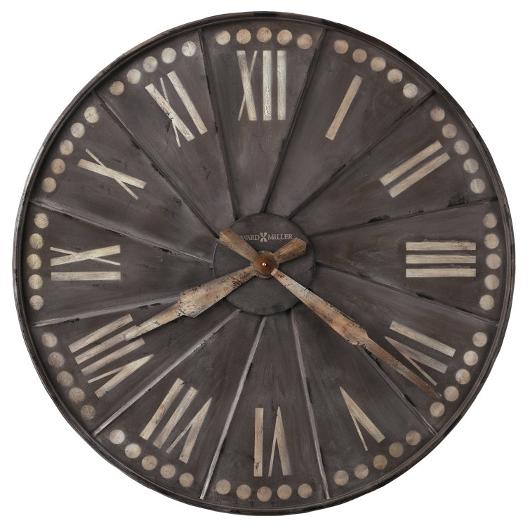 Oversized Antique Charcoal Metal Wall Clock with Roman Numerals