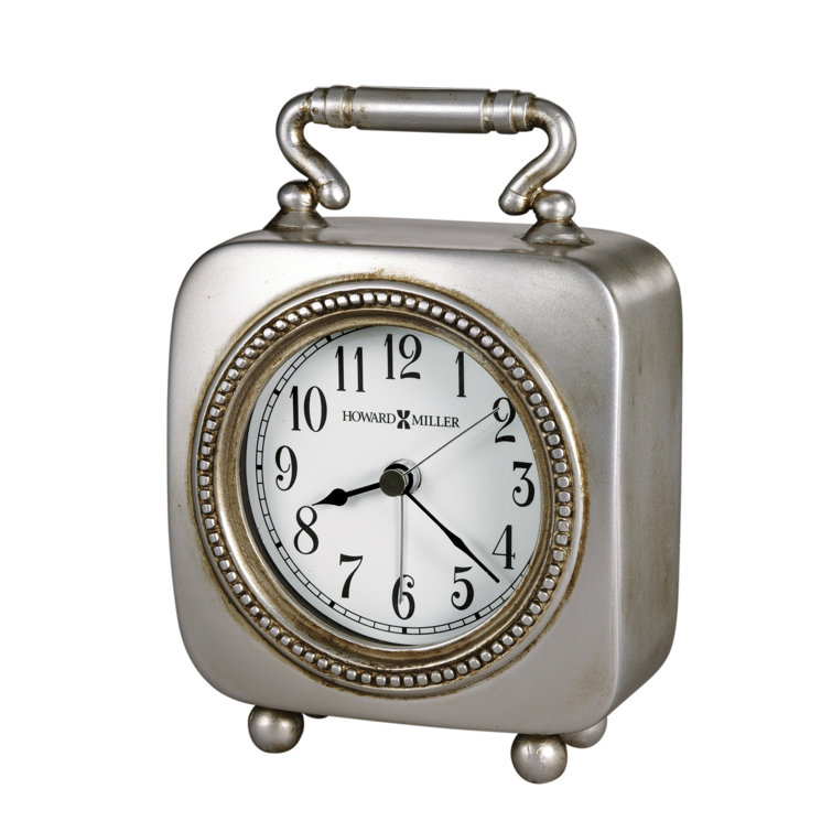 Silver Antique Pewter Square Table Clock with Alarm