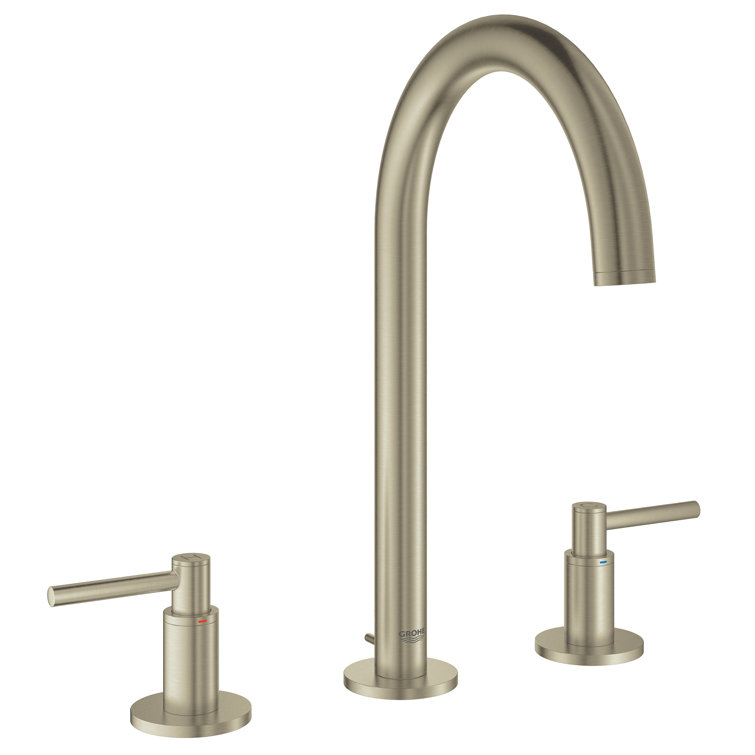Brushed Nickel Widespread Bathroom Faucet with Brass Handles