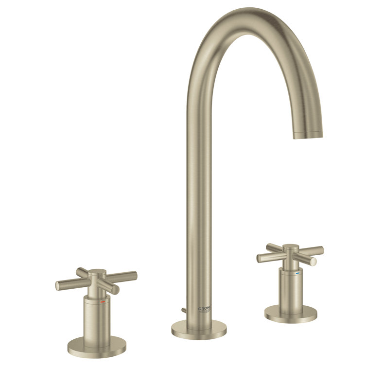 Brushed Nickel Widespread Bathroom Faucet with Brass Handles