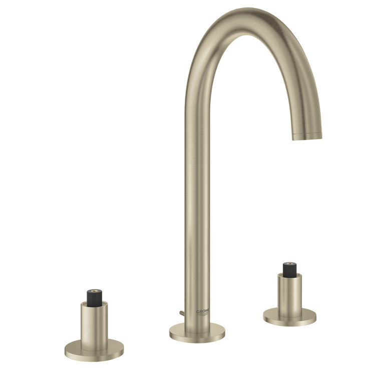 Brushed Nickel Widespread Bathroom Faucet with Brass Handles