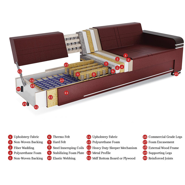 Brown Chenille Round Arm Convertible Sofa with Storage