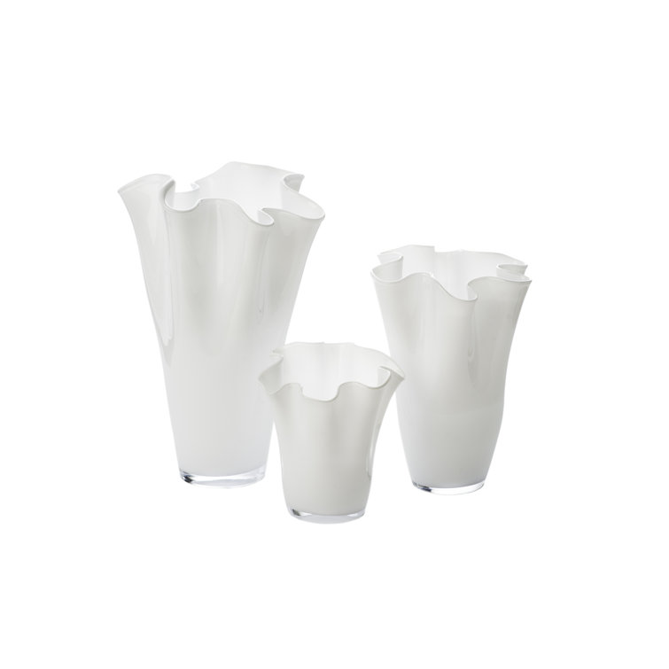 White Glass Ruffle Vase for Floral Arrangements