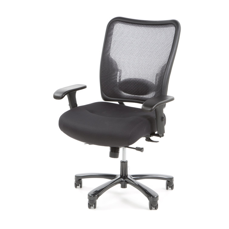 Black Mesh and Leather Executive Swivel Chair with Adjustable Arms