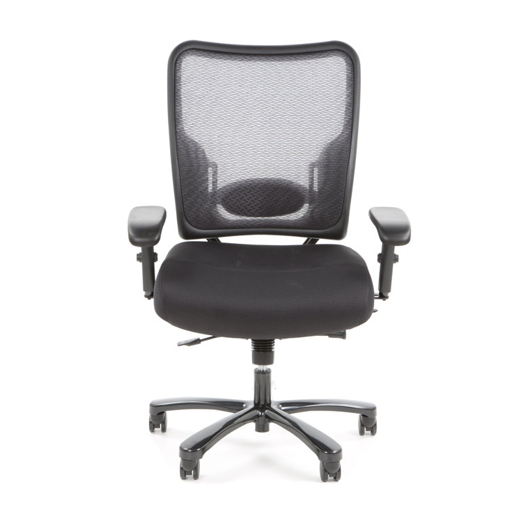 Black Mesh and Leather Executive Swivel Chair with Adjustable Arms