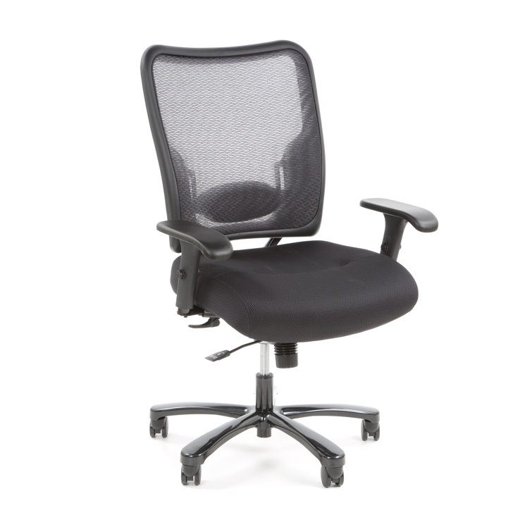 Black Mesh and Leather Executive Swivel Chair with Adjustable Arms