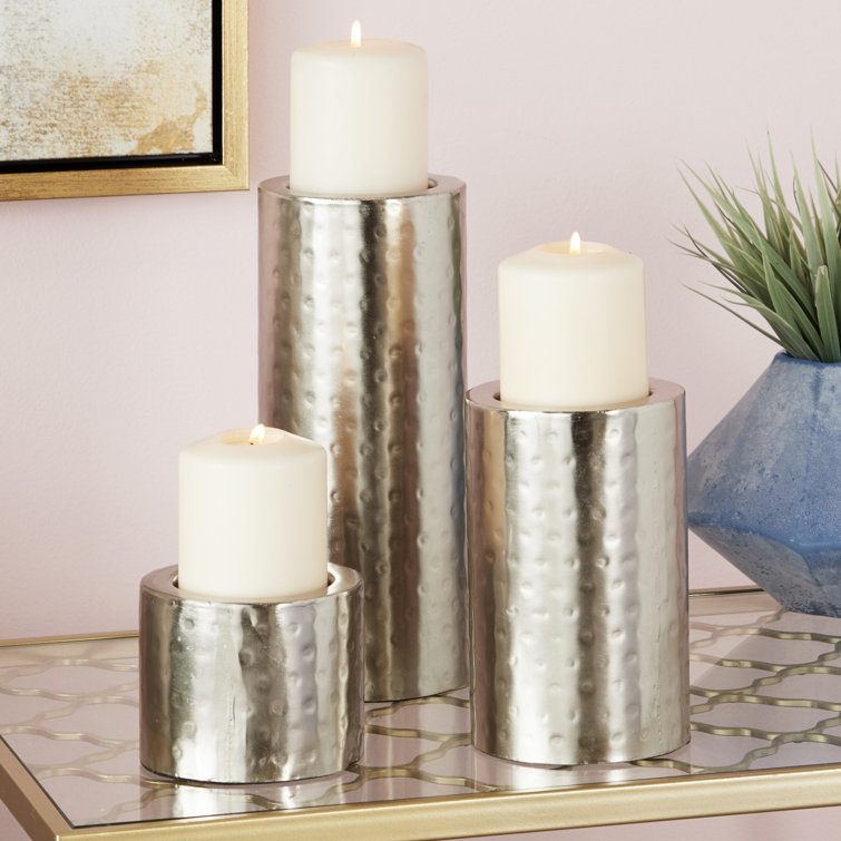 Silver Iron Industrial Candle Holder Set of 3