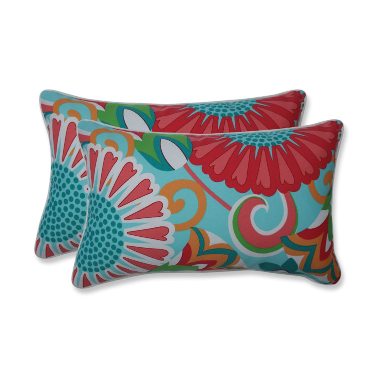 Sophia Turquoise and Coral Floral Rectangular Lumbar Pillows Set