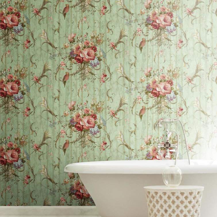 Tropical Floral and Parrot Pre-Pasted Wallpaper Roll