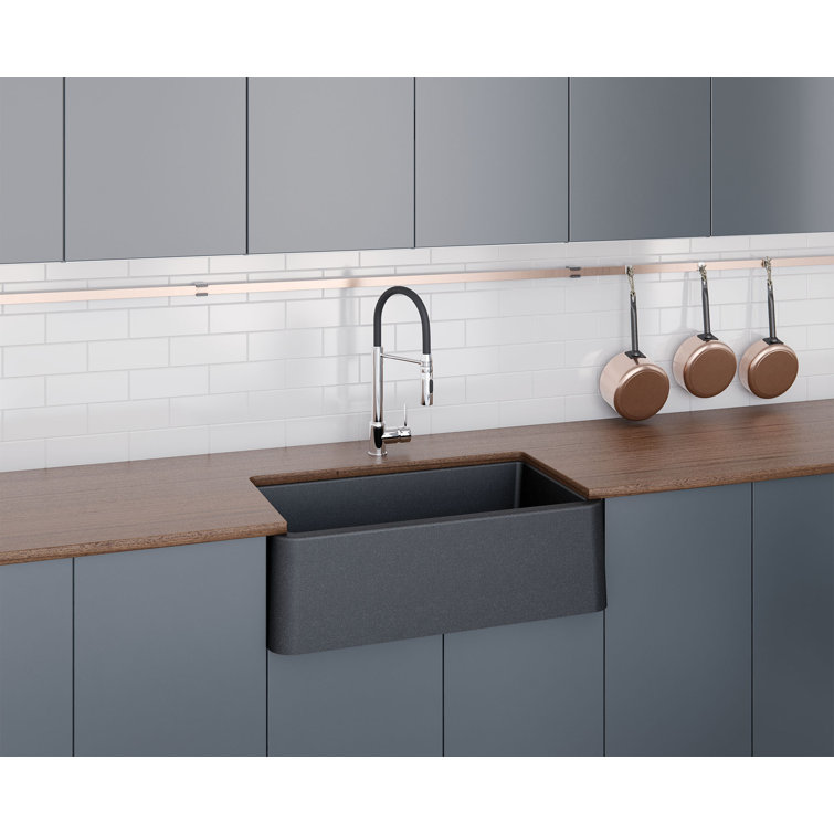 33" Black Metallic Granite Farmhouse Kitchen Sink