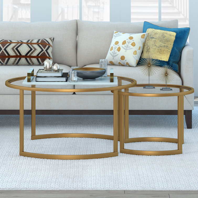 Elysian Brass & Glass 36" Round Nested Coffee Table Set