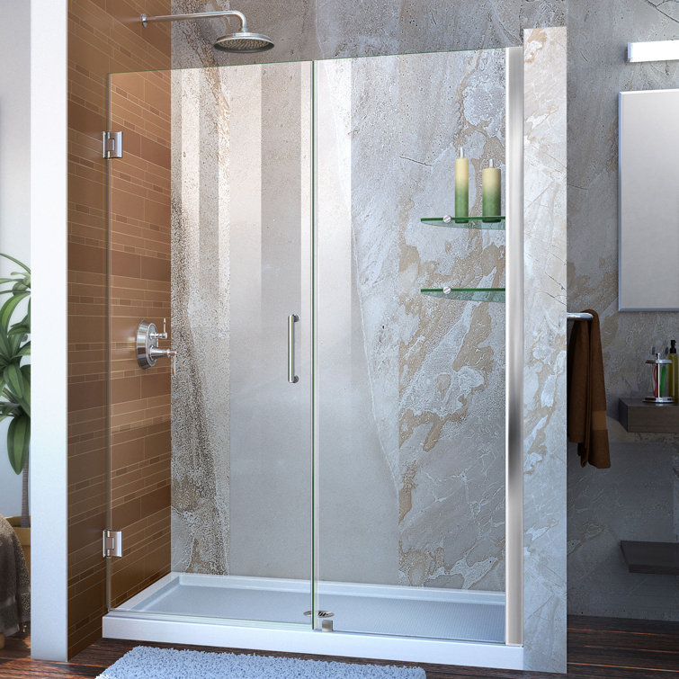 Unidoor 41-49" Frameless Hinged Shower Door in Clear Glass