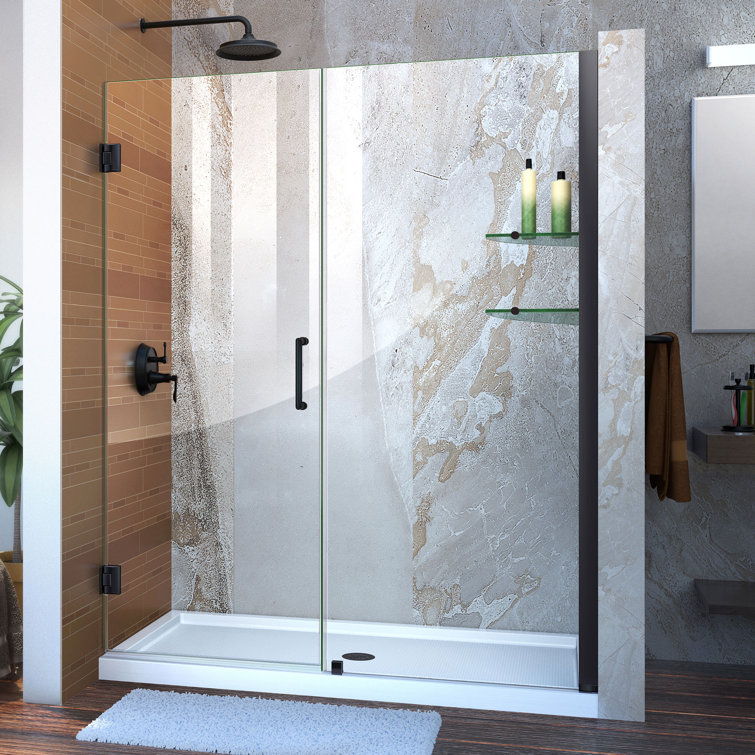 Satin Black Frameless Hinged Shower Door with Clear Glass