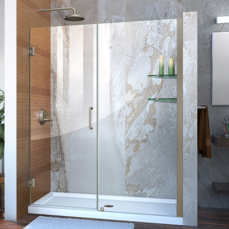 Unidoor 61" Clear Glass Frameless Hinged Shower Door