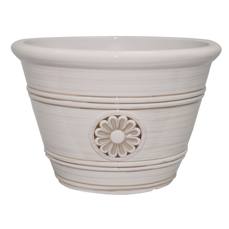 Ivory 17.25" Modesto Resin Planter with Floral Design