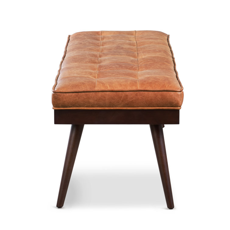 Luca 55" Cognac Tan Full-Grain Leather Bench with Mahogany Legs