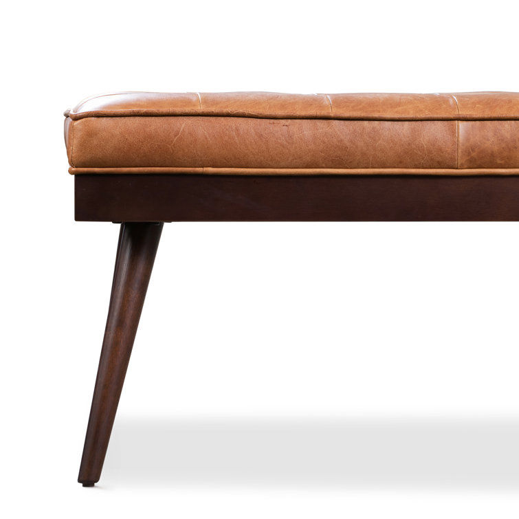 Luca 55" Cognac Tan Full-Grain Leather Bench with Mahogany Legs