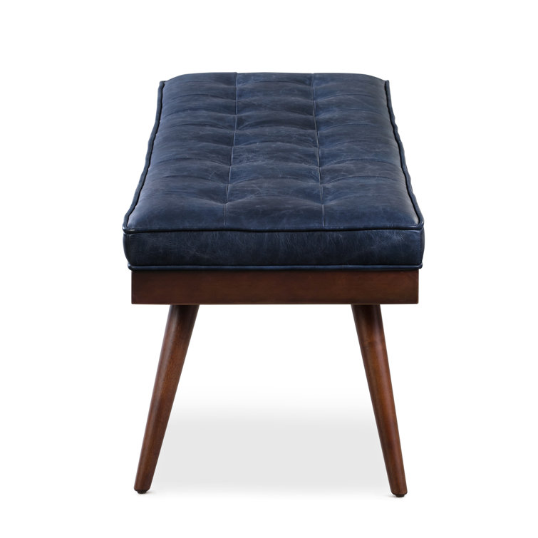 Athan Midnight Blue Full-Grain Italian Leather 55" Bench