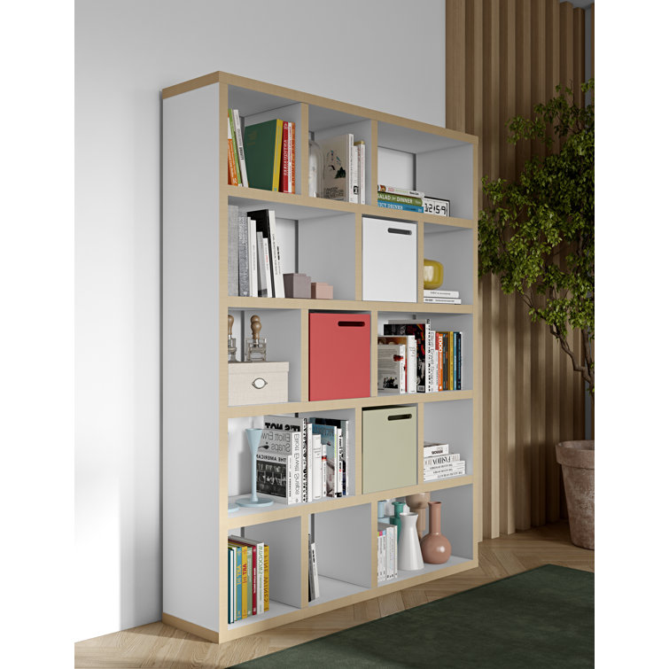 Berlin Pure White 59" Wide 5-Level Plywood Geometric Bookcase