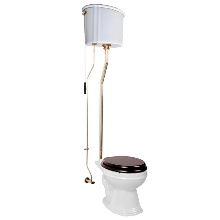 Victorian White Porcelain Elongated High Tank Toilet with Brass PVD Pipes