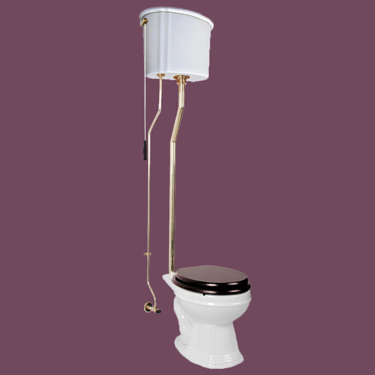 Victorian White Porcelain Elongated High Tank Toilet with Brass PVD Pipes