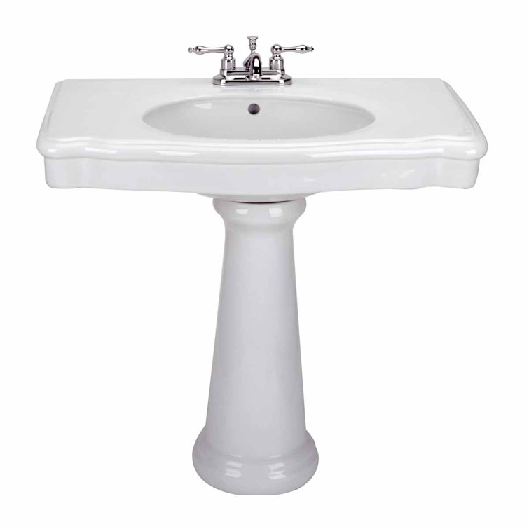 White Ceramic Traditional Pedestal Bathroom Console Sink