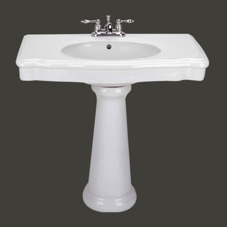 White Ceramic Traditional Pedestal Bathroom Console Sink