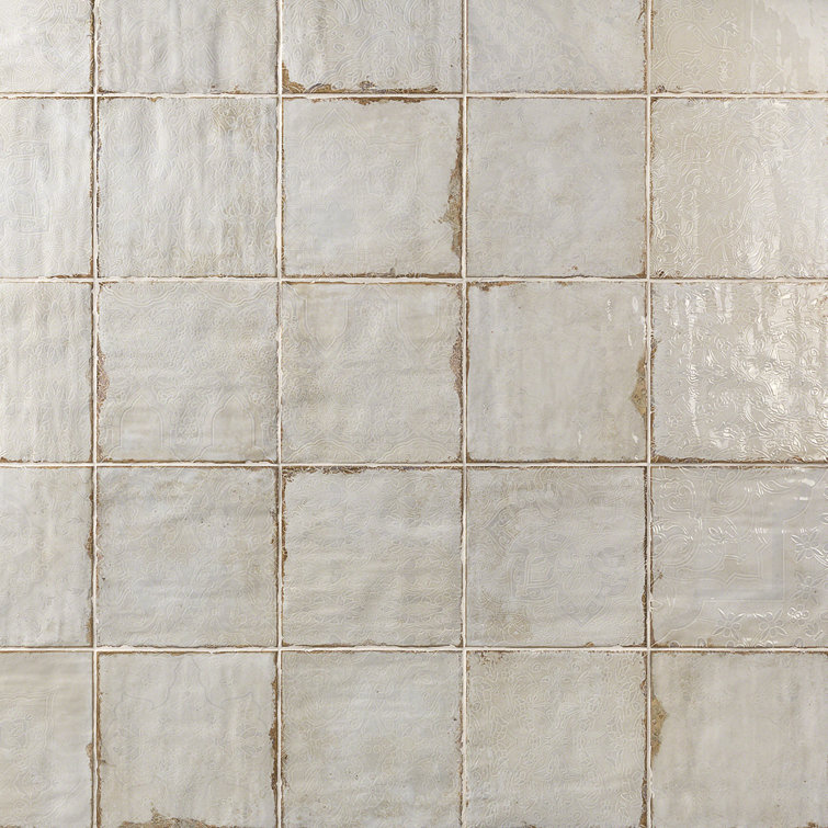 Angela Harris Distressed White Ceramic 8'' x 8'' Wall Tile